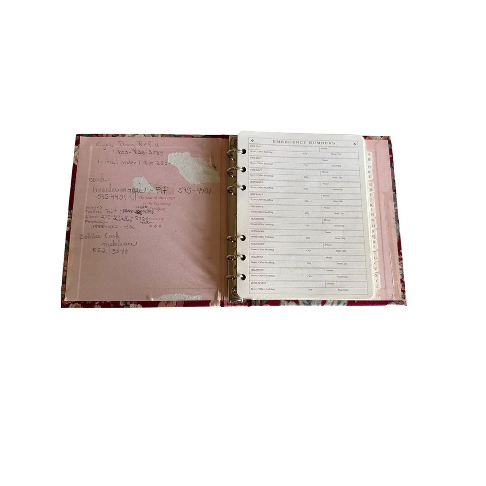 Vintage 90s Address Book Burgundy Red Floral Chintz Vintage Binder Organizer